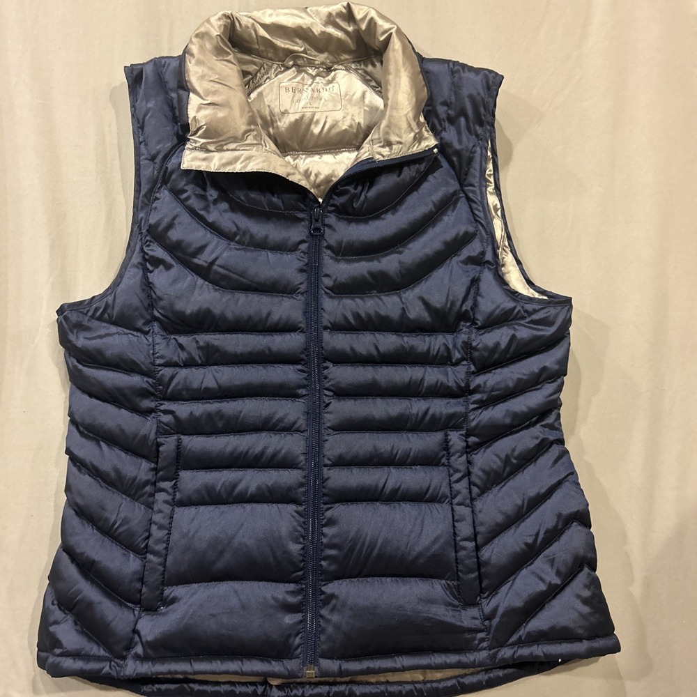 Bernardo Goose Down Puffer Vest Blue Metallic Athleisure Soft Women's L‎